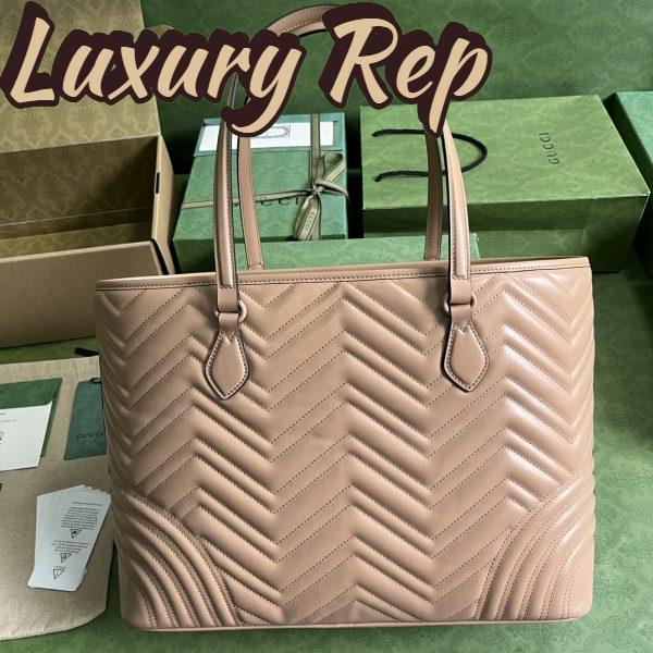 Replica Gucci Women GG Marmont Large Tote Bag Rose Beige Matelassé Chevron Leather 5