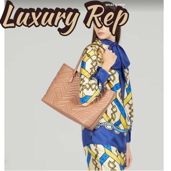 Replica Gucci Women GG Marmont Large Tote Bag Rose Beige Matelassé Chevron Leather 12