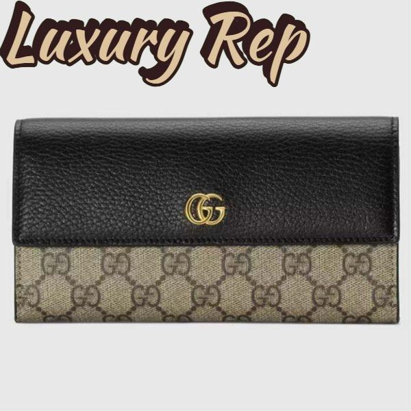 Replica Gucci Women GG Marmont Leather Continental Wallet Beige Ebony GG Supreme Canvas