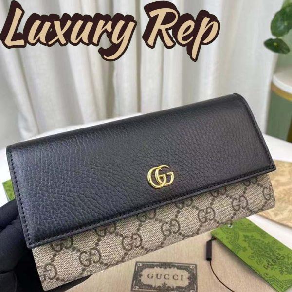 Replica Gucci Women GG Marmont Leather Continental Wallet Beige Ebony GG Supreme Canvas 4