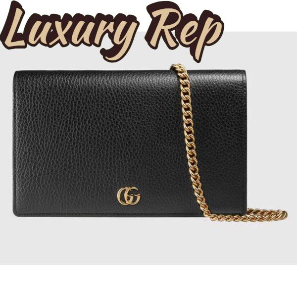 Replica Gucci Women GG Marmont Leather Mini Chain Bag Black Metal Free Tanned Leather Double G