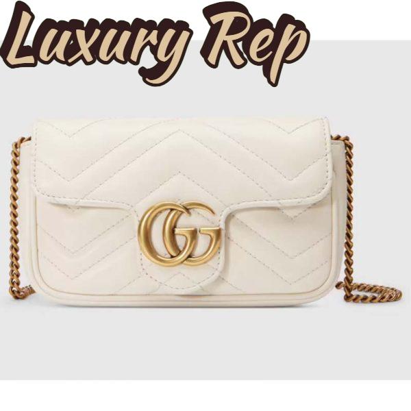 Replica Gucci Women GG Marmont Matelassé Leather Super Mini Bag White Double G