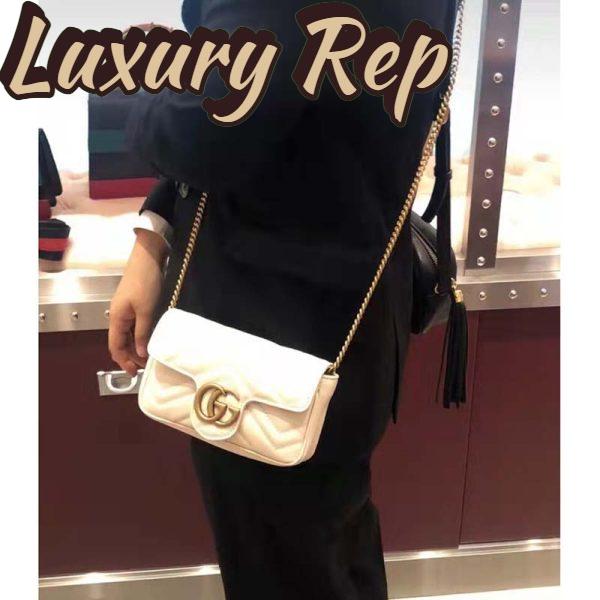 Replica Gucci Women GG Marmont Matelassé Leather Super Mini Bag White Double G 6