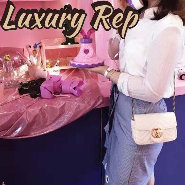 Replica Gucci Women GG Marmont Matelassé Leather Super Mini Bag White Double G 10