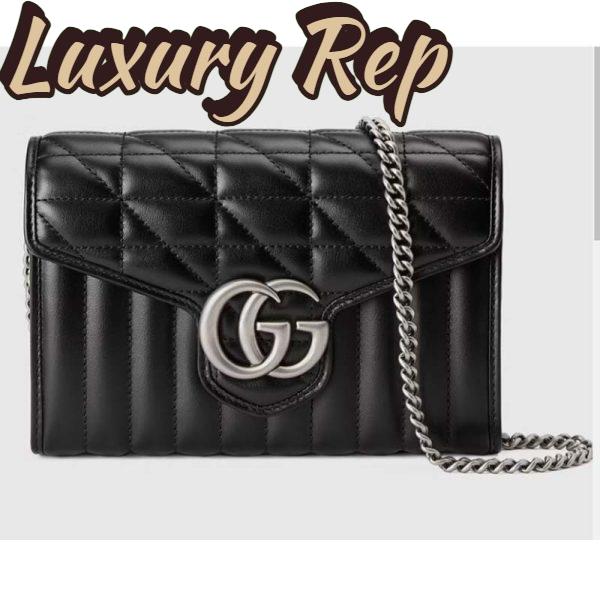 Replica Gucci Women GG Marmont Matelassé Mini Bag Black Leather Double G