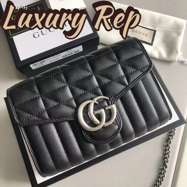 Replica Gucci Women GG Marmont Matelassé Mini Bag Black Leather Double G 3