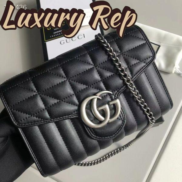Replica Gucci Women GG Marmont Matelassé Mini Bag Black Leather Double G 4
