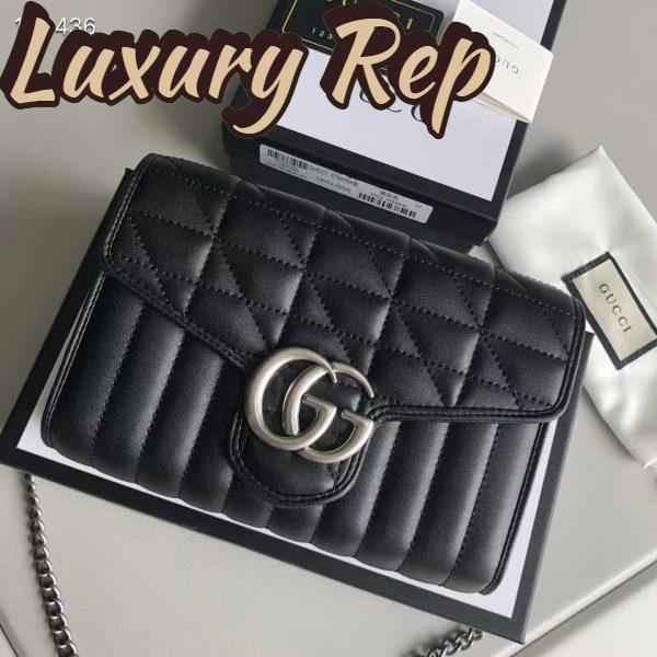 Replica Gucci Women GG Marmont Matelassé Mini Bag Black Leather Double G 5