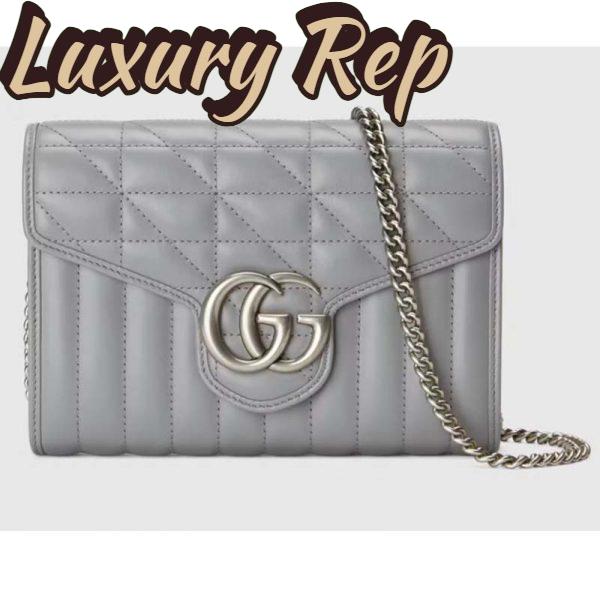 Replica Gucci Women GG Marmont Matelassé Mini Bag Grey Leather Double G 2