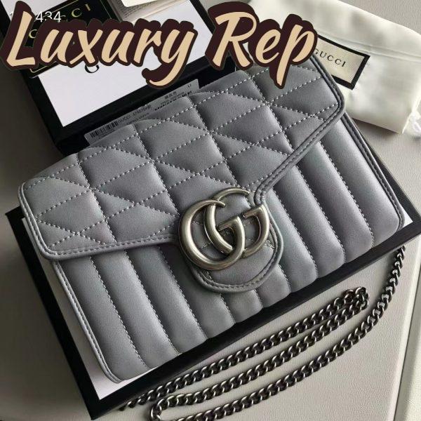 Replica Gucci Women GG Marmont Matelassé Mini Bag Grey Leather Double G 3