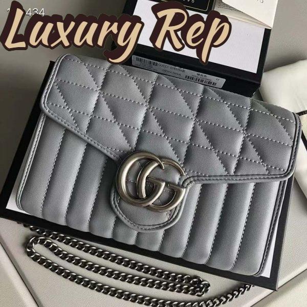 Replica Gucci Women GG Marmont Matelassé Mini Bag Grey Leather Double G 4