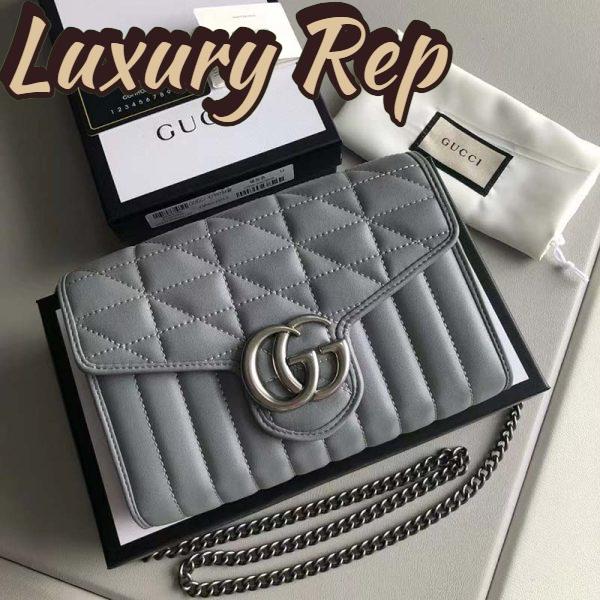 Replica Gucci Women GG Marmont Matelassé Mini Bag Grey Leather Double G 5