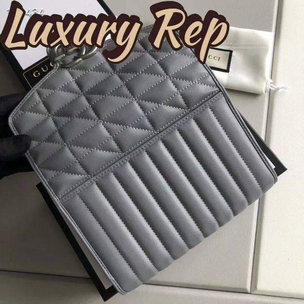 Replica Gucci Women GG Marmont Matelassé Mini Bag Grey Leather Double G 6