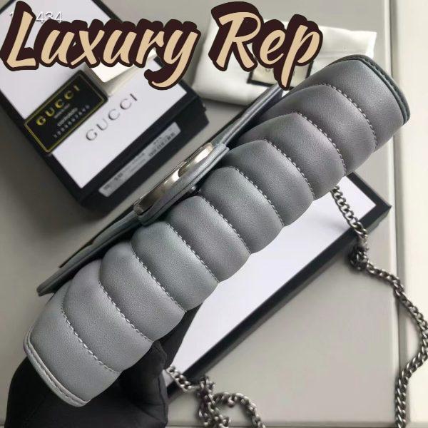 Replica Gucci Women GG Marmont Matelassé Mini Bag Grey Leather Double G 9