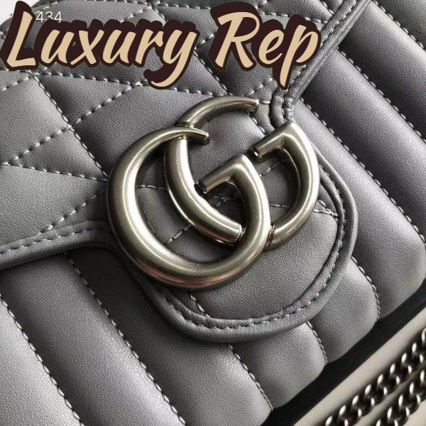 Replica Gucci Women GG Marmont Matelassé Mini Bag Grey Leather Double G 11
