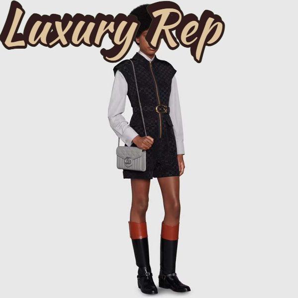 Replica Gucci Women GG Marmont Matelassé Mini Bag Grey Leather Double G 12