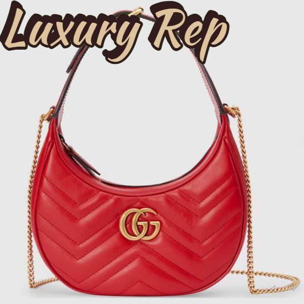 Replica Gucci Women GG Marmont Matelassé Mini Bag Red Chevron Leather Double G 2