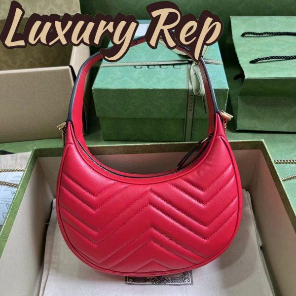 Replica Gucci Women GG Marmont Matelassé Mini Bag Red Chevron Leather Double G 4