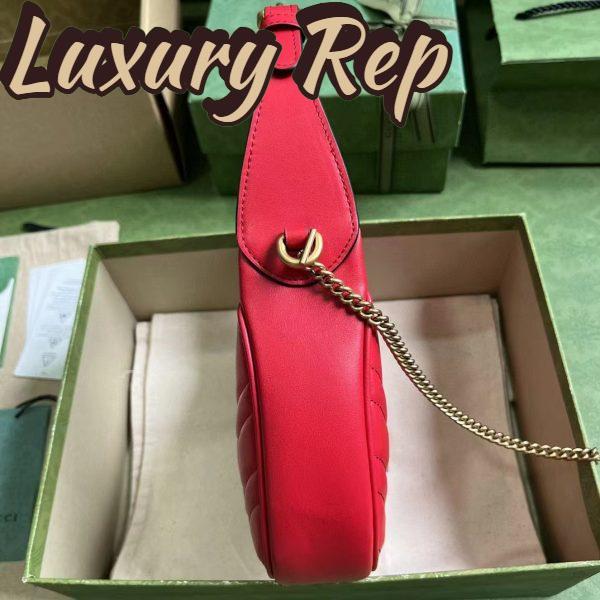 Replica Gucci Women GG Marmont Matelassé Mini Bag Red Chevron Leather Double G 6