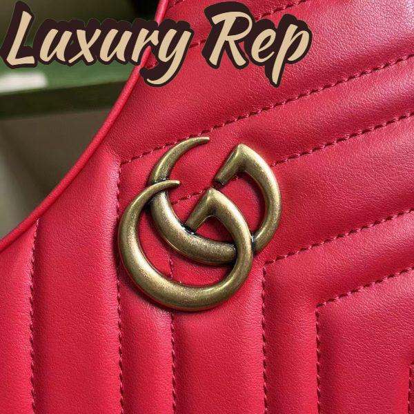 Replica Gucci Women GG Marmont Matelassé Mini Bag Red Chevron Leather Double G 7