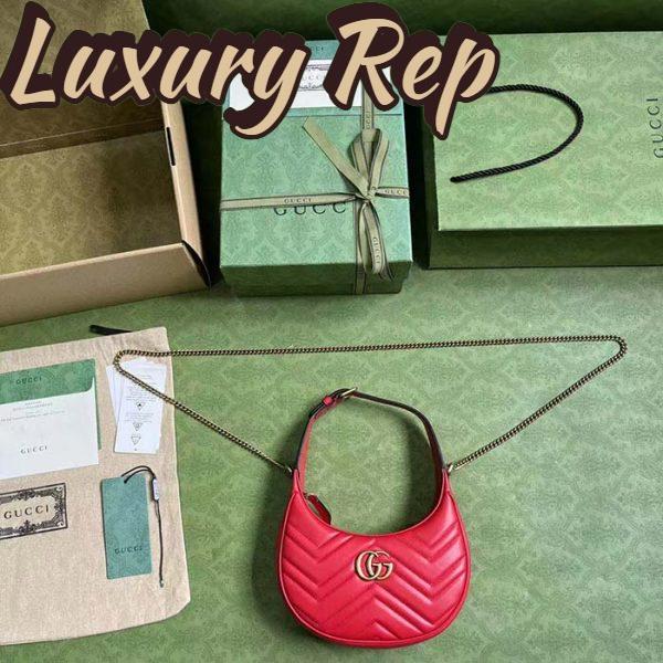 Replica Gucci Women GG Marmont Matelassé Mini Bag Red Chevron Leather Double G 8