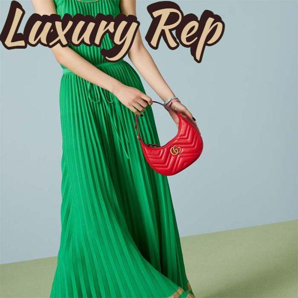 Replica Gucci Women GG Marmont Matelassé Mini Bag Red Chevron Leather Double G 12