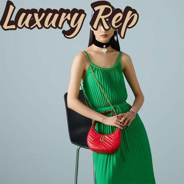 Replica Gucci Women GG Marmont Matelassé Mini Bag Red Chevron Leather Double G 13