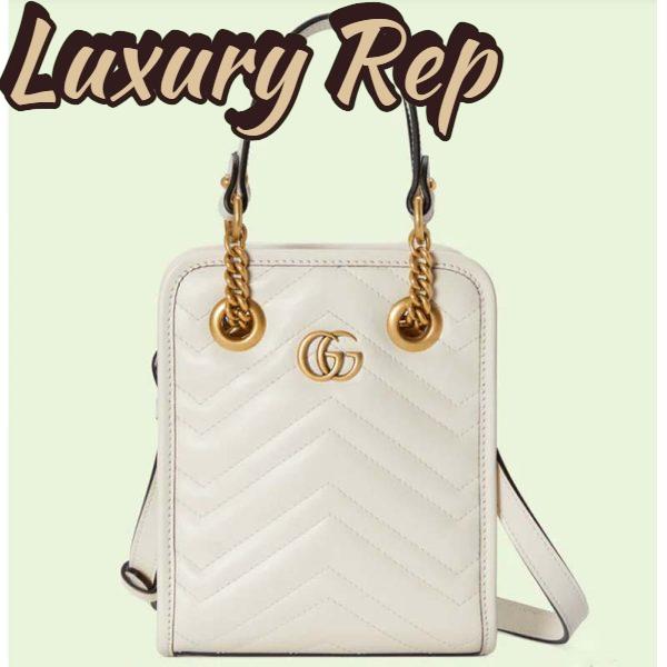 Replica Gucci Women GG Marmont Matelassé Mini Bag White Chevron Leather Double G