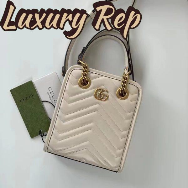 Replica Gucci Women GG Marmont Matelassé Mini Bag White Chevron Leather Double G 3