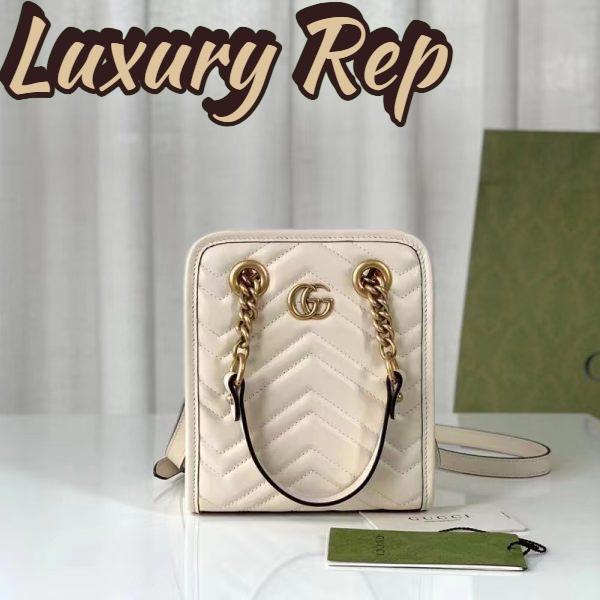 Replica Gucci Women GG Marmont Matelassé Mini Bag White Chevron Leather Double G 4