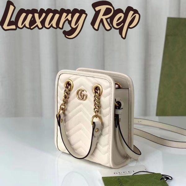 Replica Gucci Women GG Marmont Matelassé Mini Bag White Chevron Leather Double G 5