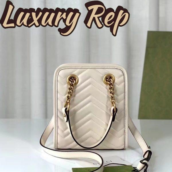 Replica Gucci Women GG Marmont Matelassé Mini Bag White Chevron Leather Double G 6