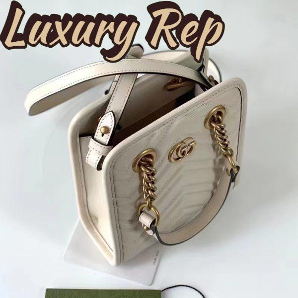Replica Gucci Women GG Marmont Matelassé Mini Bag White Chevron Leather Double G 8