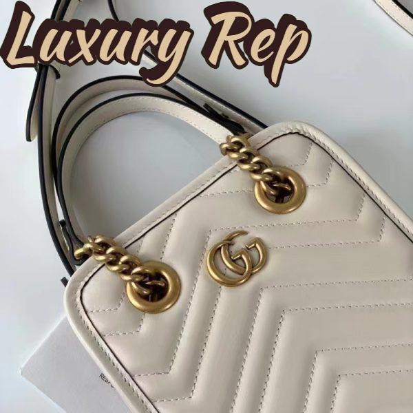 Replica Gucci Women GG Marmont Matelassé Mini Bag White Chevron Leather Double G 9