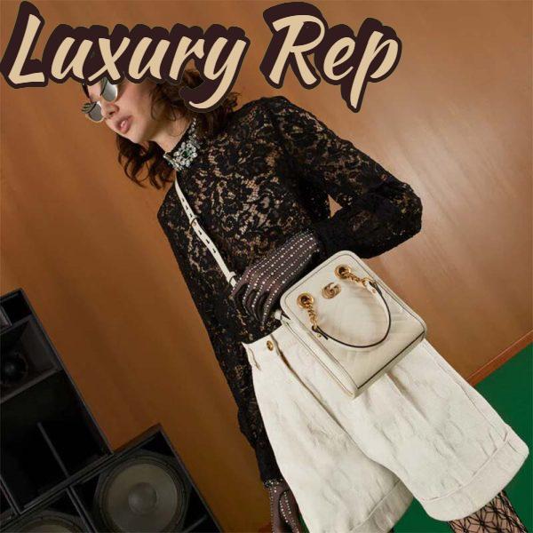 Replica Gucci Women GG Marmont Matelassé Mini Bag White Chevron Leather Double G 11