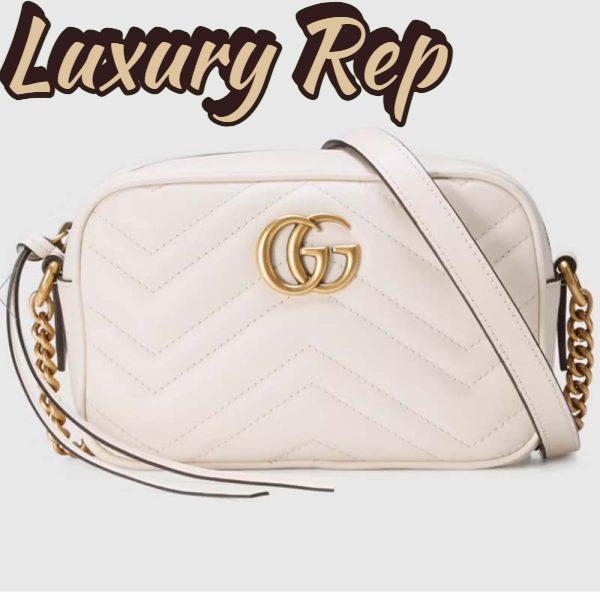 Replica Gucci Women GG Marmont Matelassé Mini Bag White Matelassé Chevron Leather Double G