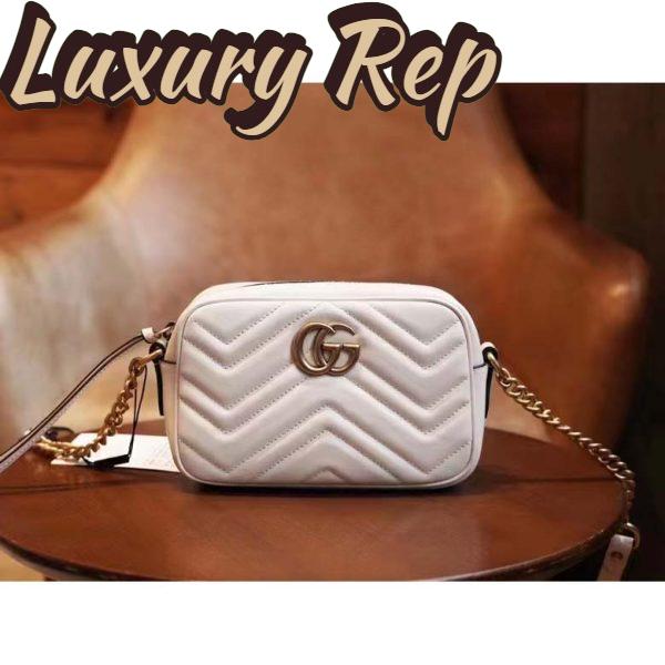 Replica Gucci Women GG Marmont Matelassé Mini Bag White Matelassé Chevron Leather Double G 3