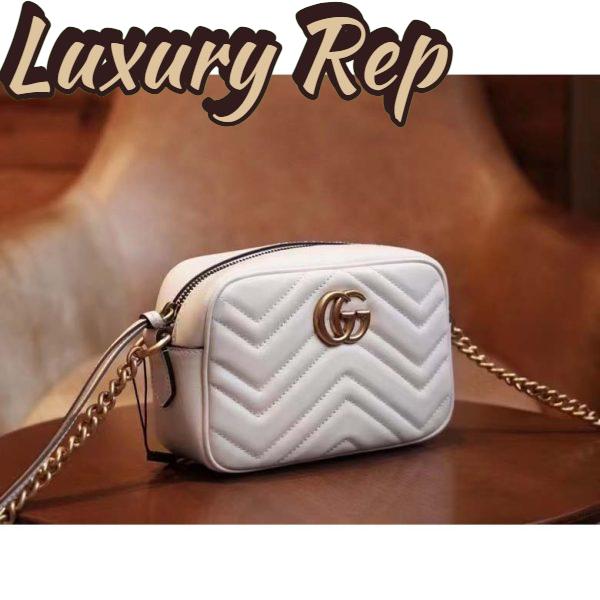 Replica Gucci Women GG Marmont Matelassé Mini Bag White Matelassé Chevron Leather Double G 4