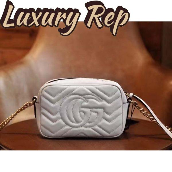 Replica Gucci Women GG Marmont Matelassé Mini Bag White Matelassé Chevron Leather Double G 7