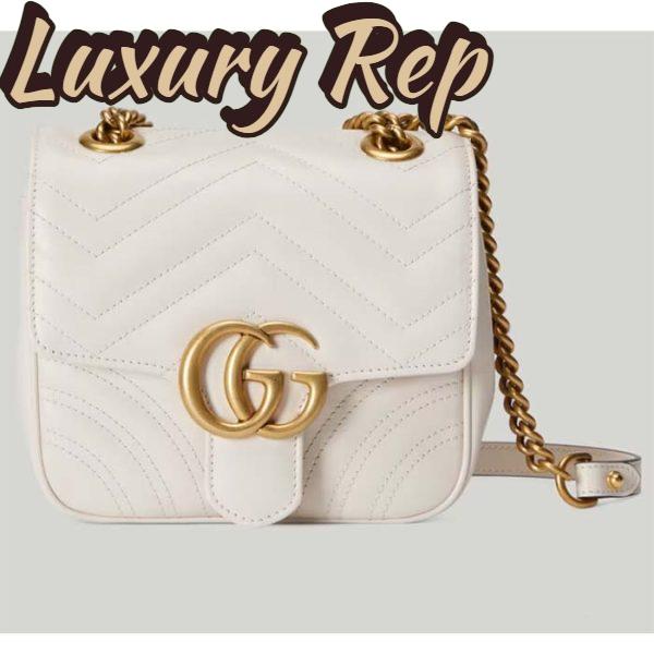 Replica Gucci Women GG Marmont Matelassé Mini Shoulder Bag White Chevron Leather
