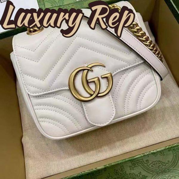 Replica Gucci Women GG Marmont Matelassé Mini Shoulder Bag White Chevron Leather 3