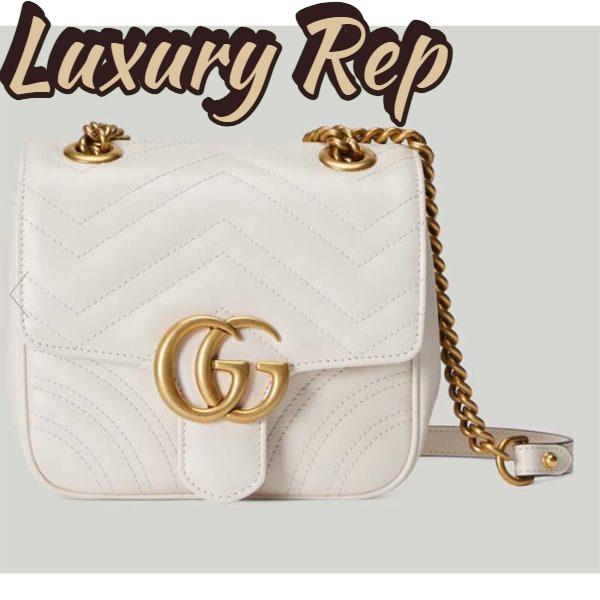 Replica Gucci Women GG Marmont Matelassé Mini Tote Bag White Chevron Leather Double G