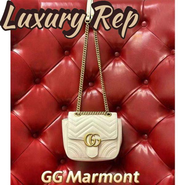 Replica Gucci Women GG Marmont Matelassé Mini Tote Bag White Chevron Leather Double G 3