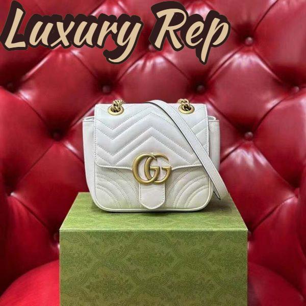 Replica Gucci Women GG Marmont Matelassé Mini Tote Bag White Chevron Leather Double G 4