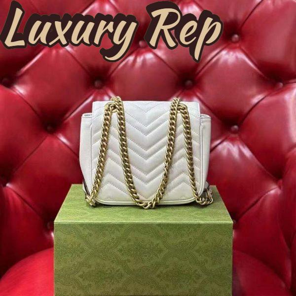 Replica Gucci Women GG Marmont Matelassé Mini Tote Bag White Chevron Leather Double G 5