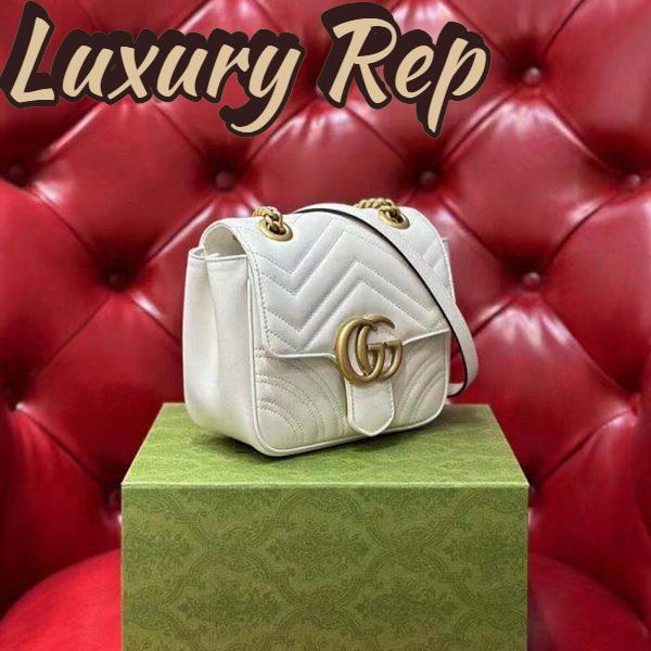 Replica Gucci Women GG Marmont Matelassé Mini Tote Bag White Chevron Leather Double G 6