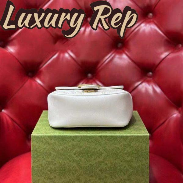 Replica Gucci Women GG Marmont Matelassé Mini Tote Bag White Chevron Leather Double G 7