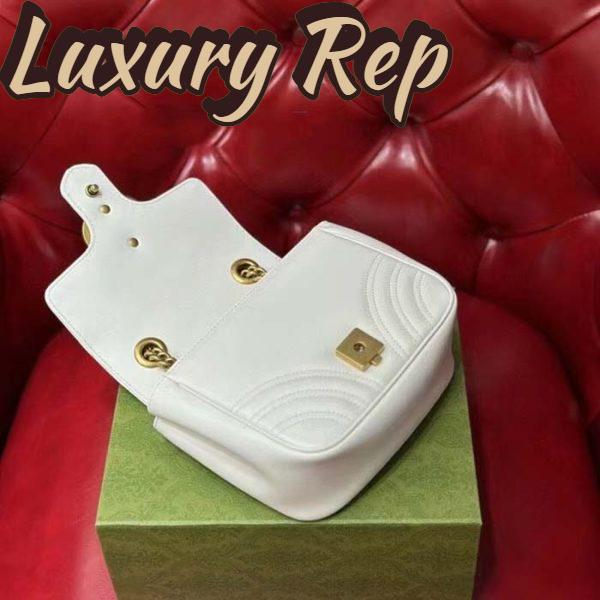 Replica Gucci Women GG Marmont Matelassé Mini Tote Bag White Chevron Leather Double G 8