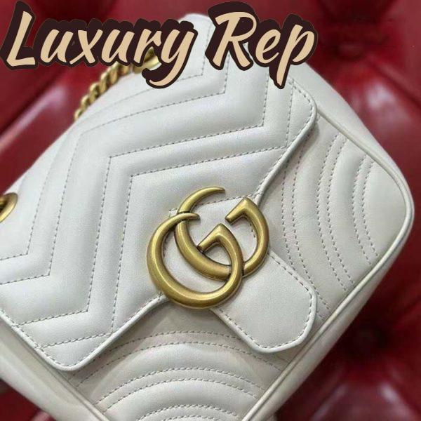 Replica Gucci Women GG Marmont Matelassé Mini Tote Bag White Chevron Leather Double G 9