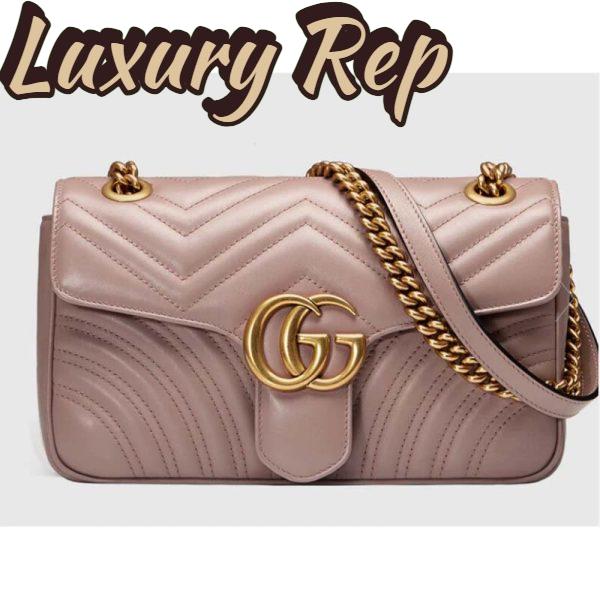 Replica Gucci Women GG Marmont Matelassé Shoulder Bag Pink Chevron Leather Double G